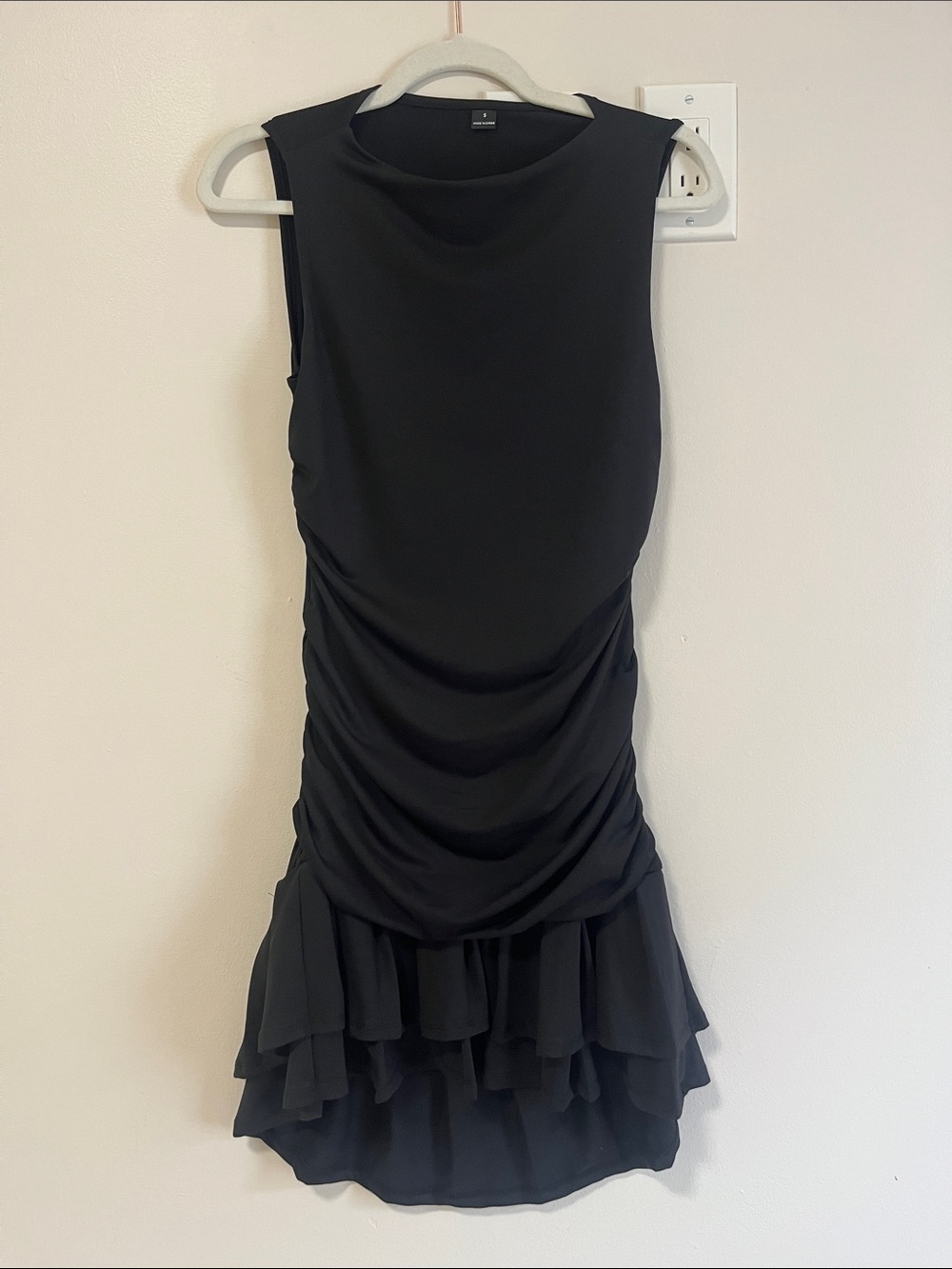 SHEIN Black Sleeveless Draped Ruffle High-Low Dress